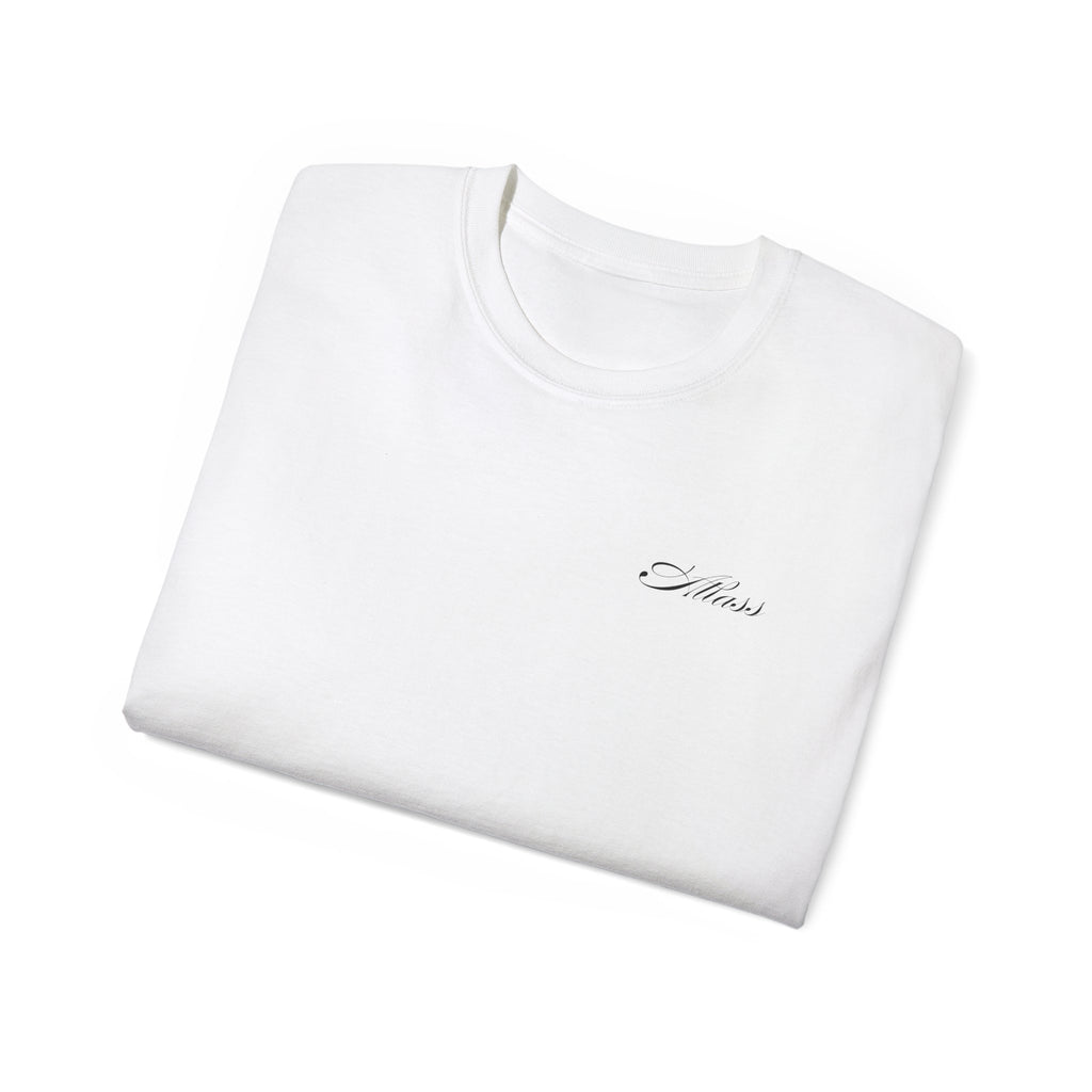 AS Logo White Cotton Tee — Minimal Back Graphic with Script Chest - Atlass
