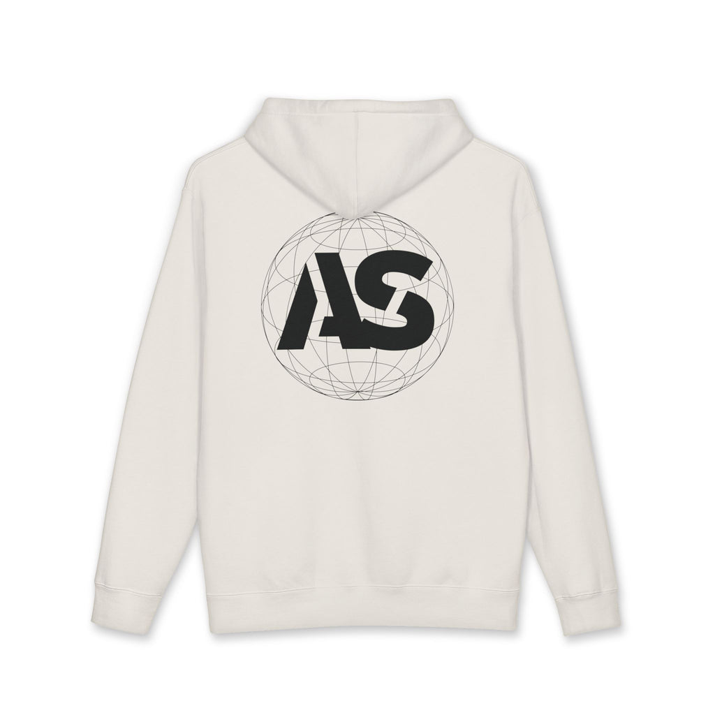 AS Globe Logo Hoodie — Minimal White Pullover with Script - Atlass
