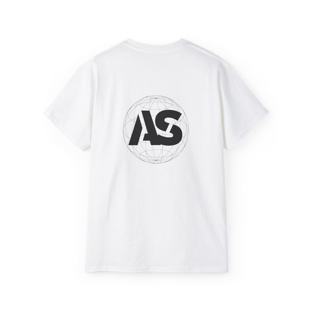 AS Logo White Cotton Tee — Minimal Back Graphic with Script Chest - Atlass