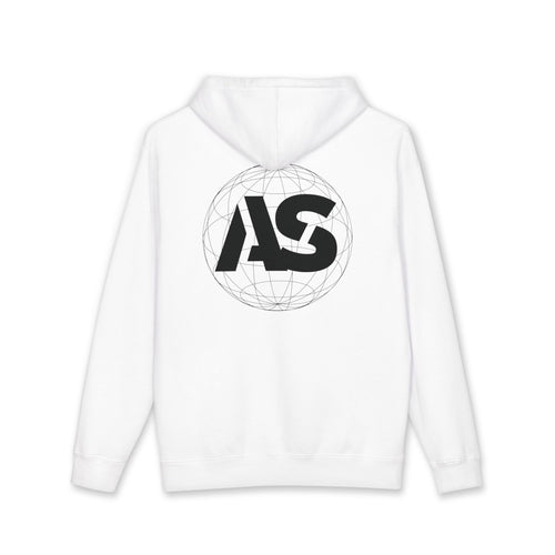 AS Globe Logo Hoodie — Minimal White Pullover with Script - Atlass